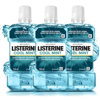 Listerine Cool Mint Mouthwash Liquid, Removes 99.9% Germs, 250ml Combo Pack of 3 (Buy 2 Get 1 Free) at ₹339