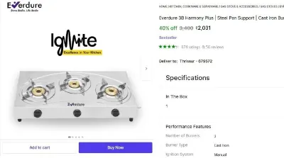 SS Manual Gas Stove (3 Burners) at ₹2,031
