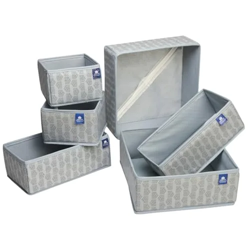 HomeStrap Set of 6 Multipurpose Closet Drawer Organiser with Bottom Zipper,Storage Box for Belts, Stationery (Grey) at ₹339