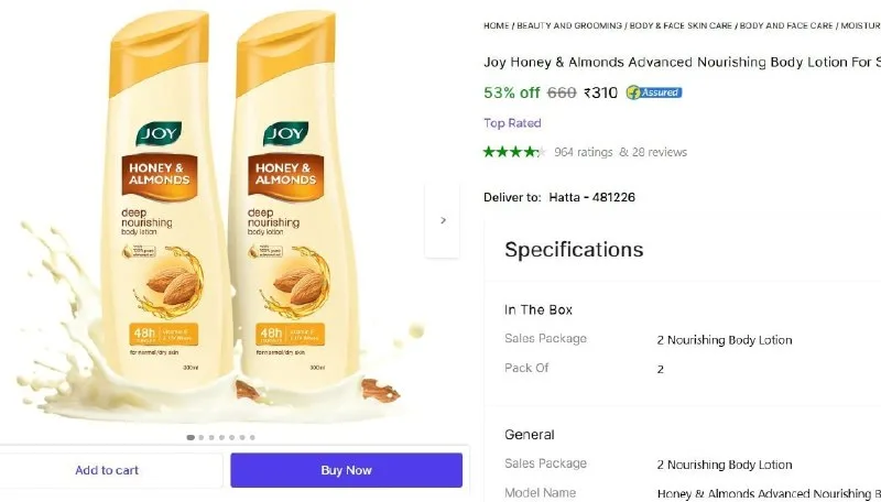 Joy Body Lotion (600 ml) at ₹310