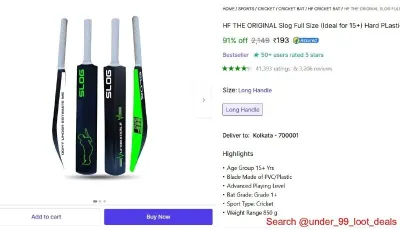 Hard Plastic Cricket Bat at ₹193