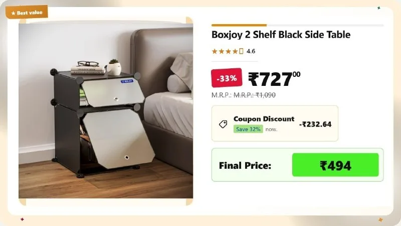 Boxjoy 2 Shelf Black Side Table at ₹494