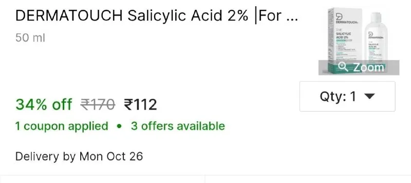 DERMATOUCH Salicylic Acid 2% |For Acne & Oil Control|Suitable to All Skin Types Men & Women Oily Skin Face at ₹112