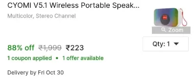 CYOMI V5.1 Wireless Portable Speaker at ₹223