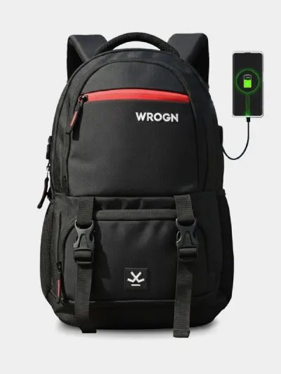 WROGN Large 40 L Laptop Backpack ASHPER Unisex with USB Port and Rain Cover (Black) at ₹479
