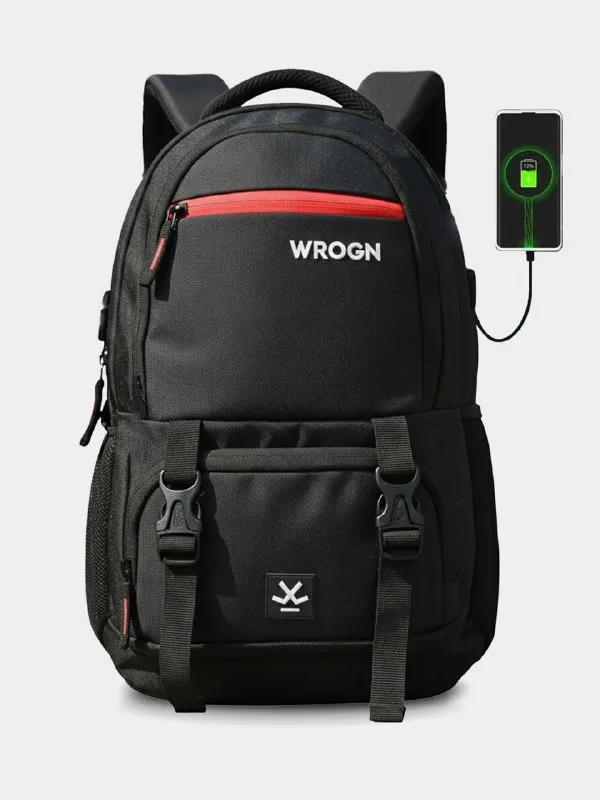 WROGN Large 40 L Laptop Backpack ASHPER Unisex with USB Port and Rain Cover (Black) at ₹479