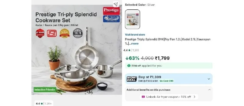 Prestige Triply 4 Pc at ₹1,399