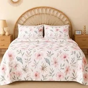 BSB HOME 100% Cotton CloudTouch Double Bed Bedsheet Set | 144 TC Soft & Breathable | Baby Pink & Pastel Floral Design with 2 Pillow Covers | at ₹244