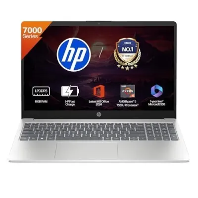 HP 15, AMD Ryzen 5 7520U (8GB LPDDR5, 512GB SSD) FHD, Anti-Glare, Micro-Edge, 15.6''/39.6cm, Win11, M365 Basic(1yr), Offic24, Silver,1.59kg, at ₹59,49