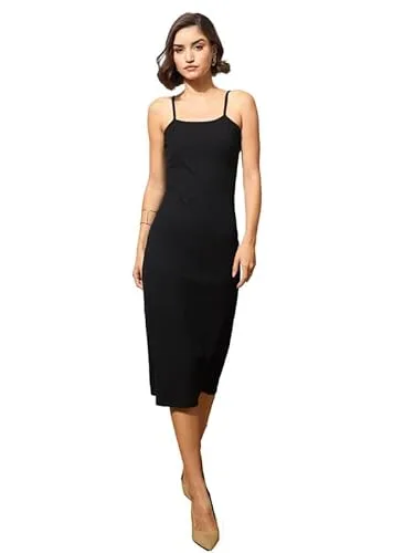 barcino Black Rib Strappy Slip-on Dress at ₹179