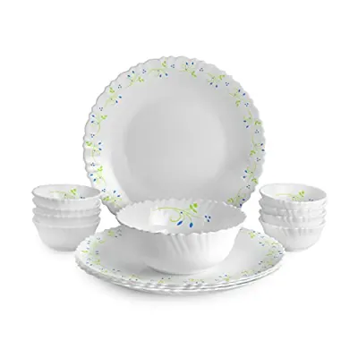 CELLO Tropical Lagoon Dazzle Series Opalware Dinner Set of 13 Pieces For Family of 4 | Bone-Ash Free & Leadfree Opal Glass, Microwave & Dish at ₹707