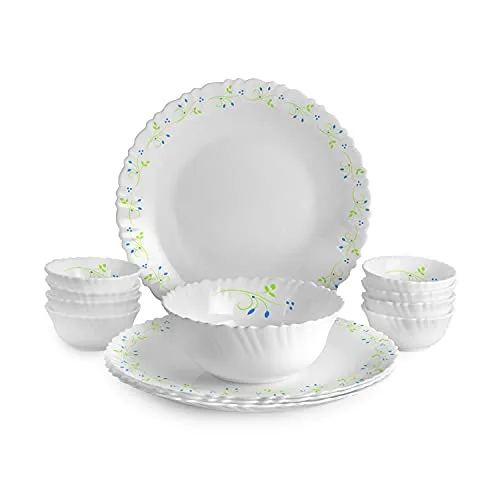CELLO Tropical Lagoon Dazzle Series Opalware Dinner Set of 13 Pieces For Family of 4 | Bone-Ash Free & Leadfree Opal Glass, Microwave & Dish at ₹707