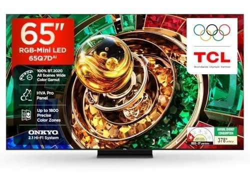 TCL 164 cm (65 inches) 4K UHD RGB-MiniLED Google TV | 144Hz Refresh Rate | 3GB RAM | 46W Onkyo 2.1ch Speakers | Upto HDR 2000nits | 65Q7D at ₹94,992