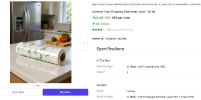Food Wrapping Parchment Paper (25 m) at ₹63