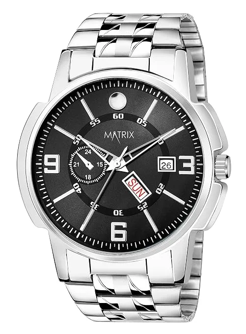 Matrix Black, Blue, White Dial, Day & Date Functioning, Stainless Steel Strap Analog Watch for Men & Women at ₹196