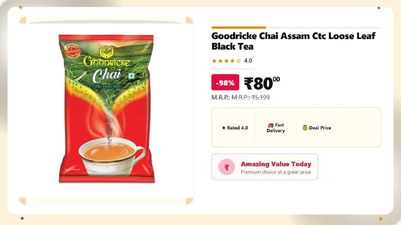 Goodricke Chai Assam CTC Loose Leaf Black Tea at ₹80