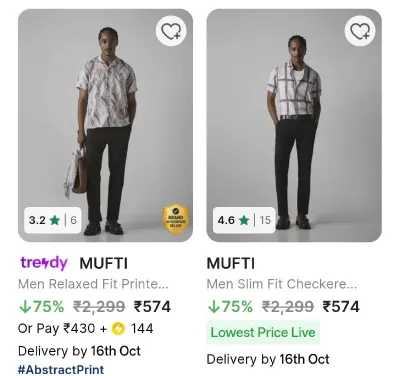 Mufti Shirts from ₹574