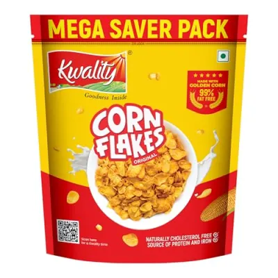 Kwality Corn Flakes 800g | Made with Golden Corns | 99% Fat Free, Natural Source of Vitamin & Iron | High in Protein & Fiber | Healthy Break at ₹135