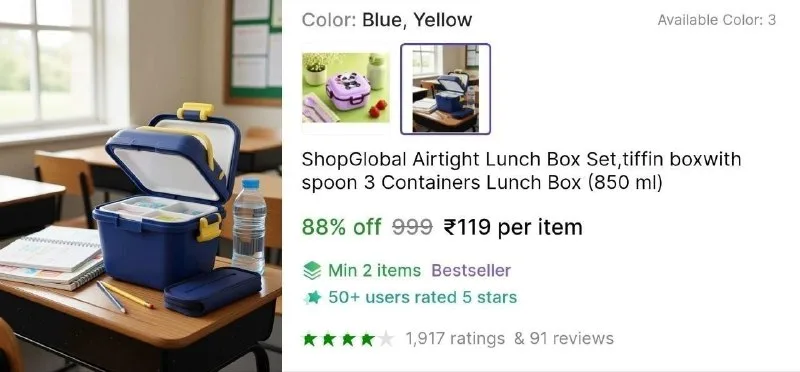 ShopGlobal Airtight Lunch Box Set at ₹119
