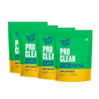 Yogabar Pro Clean Plant Protein | Unflavoured | 28g Protein per Serving | Clean & Natural Plant Blend | 500g Pack of 4 at ₹1,299