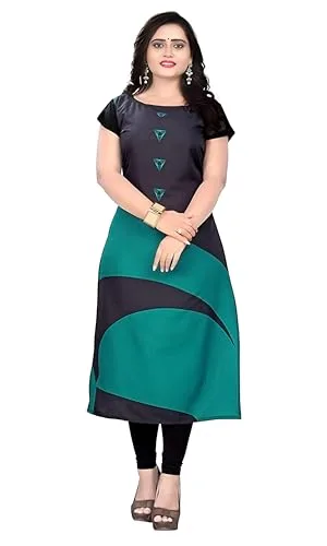 Women's Green & Black Crepe Printed Kurti | Elegant & Comfortable Ethnic Wear for Daily, Office & Festive Looks | Stylish Indian Kurti for W at ₹139