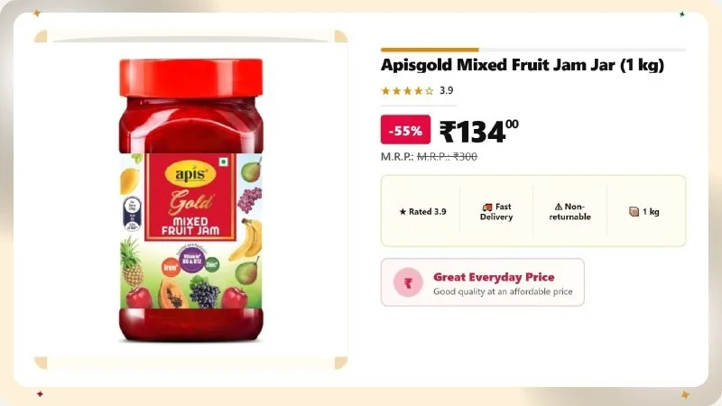 Apis Gold Mixed Fruit Jam Jar (1 kg) at ₹134