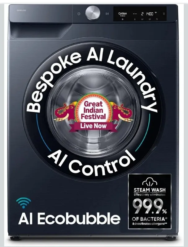 Samsung Smart Choice 9 kg, 5 Star, AI Control, AI Ecobubble, Super Speed, Wi-Fi, Hygiene Steam with Inbuilt Heater, Digital Inverter at ₹29,990