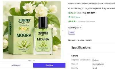 QUIMPER Mogra Long-Lasting Fresh Fragrance at ₹65