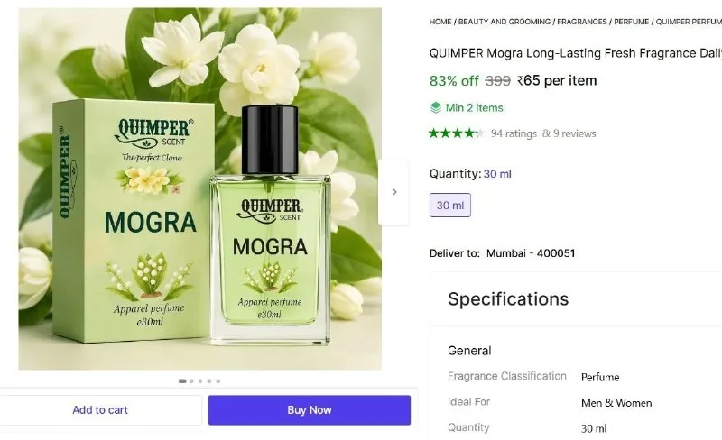 QUIMPER Mogra Long-Lasting Fresh Fragrance at ₹65