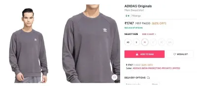 ADIDAS ORIGINALS SWEATSHIRT at ₹1,157