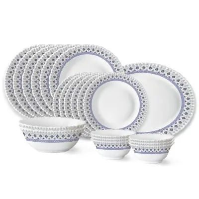 Larah by Borosil Ocean Fluted Series Opalware Dinner Set | 21 Pieces for Family of 6 | Microwave & Dishwasher Safe | Bone-Ash Free | Crocker at ₹1,038