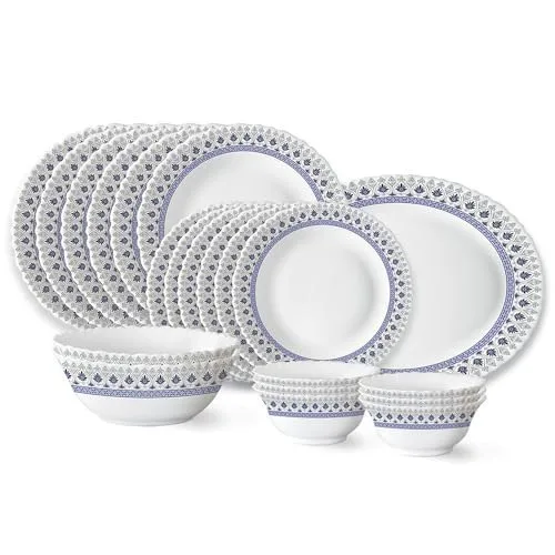 Larah by Borosil Ocean Fluted Series Opalware Dinner Set | 21 Pieces for Family of 6 | Microwave & Dishwasher Safe | Bone-Ash Free | Crocker at ₹1,038