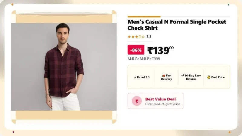 Men's Casual N Formal Single Pocket Check Shirt at ₹139