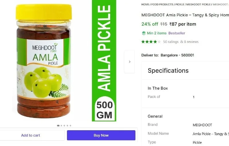 Amla Pickle (500 g) at ₹87