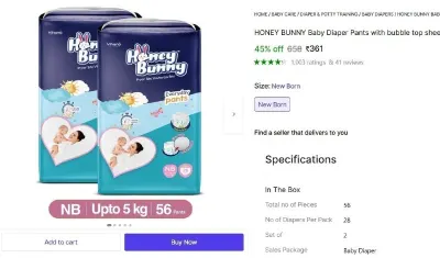 Baby Diaper Pants - New Born (56 Pieces) at ₹361