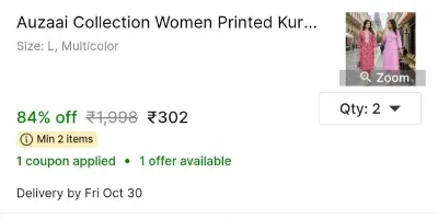 Auzaai Collection Women Printed Kurta at ₹302