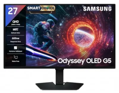 Samsung 27" Odyssey QD-OLED G5 Gaming Monitor (Smartchoice) |QHD 2560 x 1440|180 Hz|0.03ms|Pantone-Validated|G-Sync|Free Sync|Glarefree|Port at ₹36,49