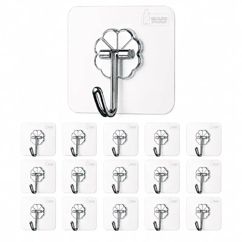 Misamo Enterprise PVC Wall Hooks, Pack of 15, Transparent at ₹135