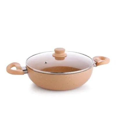 Crystal Marbo Plus Induction Base Aluminium Kadai with Glass Lid, 225mm | Sandalwood at ₹445