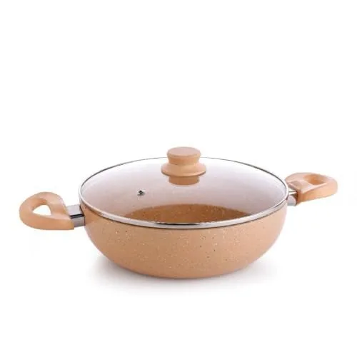 Crystal Marbo Plus Induction Base Aluminium Kadai with Glass Lid, 225mm | Sandalwood at ₹445