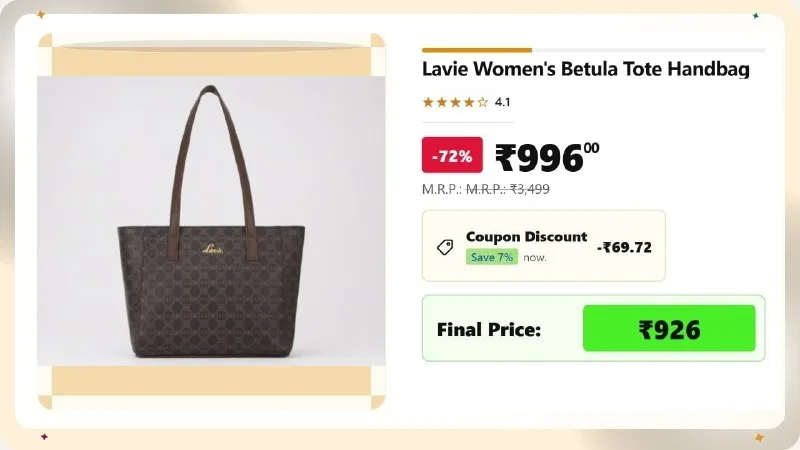 Lavie Women's Betula Tote Handbag at ₹926