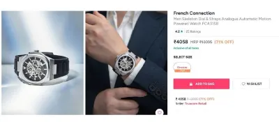 French Connection Men Skeleton Dial & Straps Analogue Automatic Motion Powered Watch at ₹4,058