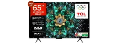 TCL 164 cm (65 Inches) Smartchoice 4K UHD Smart QD-Mini LED Google TV | 144Hz Refresh Rate | 3GB RAM | 46W Onkyo 2.1 | Upto at ₹62,440