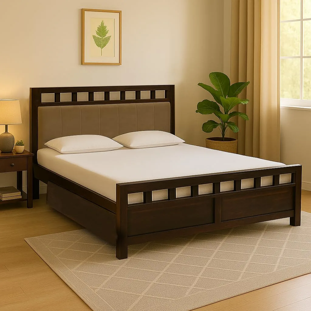 Solid Sheesham Wood Queen Size Bed at ₹13,199