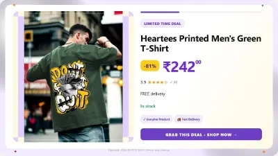 Heartees Printed Men's Green T-Shirt at ₹242