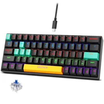 Archer Tech Lab Wired Mechanical Gaming Keyboard| 60% Compact, 63 Keys+ 26 Anti-Ghosting, Blue Switches Tactile Feedback, 17 RGB Effects, 50 at ₹1,759