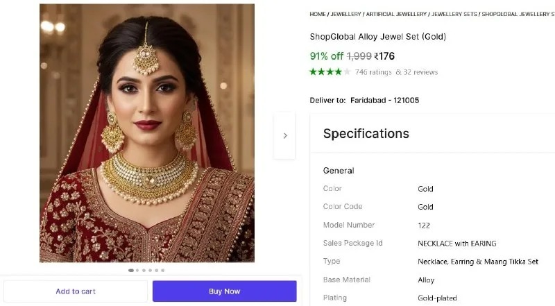 Alloy Jewel Set (Gold) at ₹176