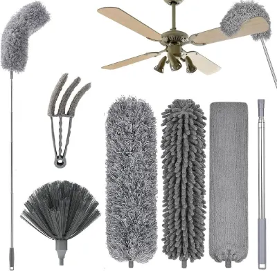 6Pcs Multifunctional Microfiber High Ceiling Duster with Extension Pole 30-100 Inch with Bendable at ₹584