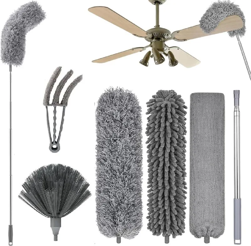 6Pcs Multifunctional Microfiber High Ceiling Duster with Extension Pole 30-100 Inch with Bendable at ₹584