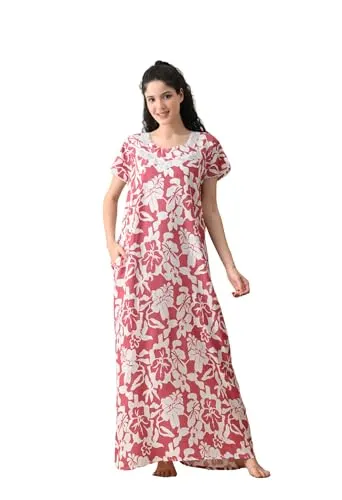 Ichaa Women's Rayon Printed Round-Neck Maxi Nighty with Pocket, in Plus Sizes at ₹304